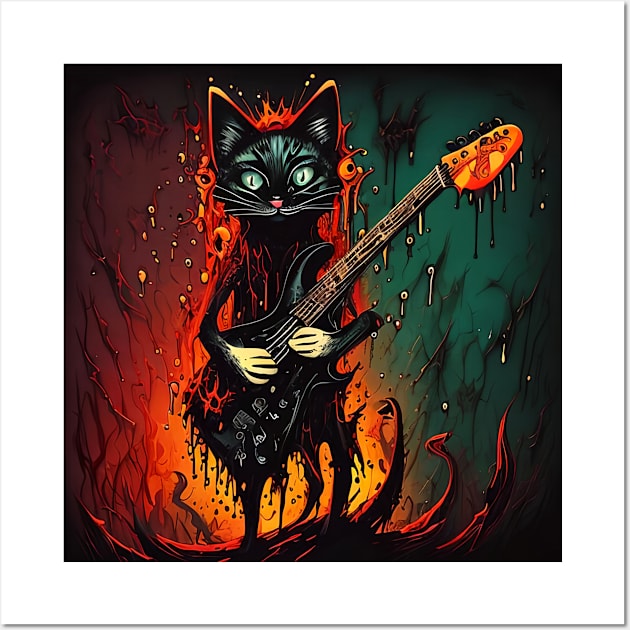 Cat Rock On metal Wall Art by DarkWave